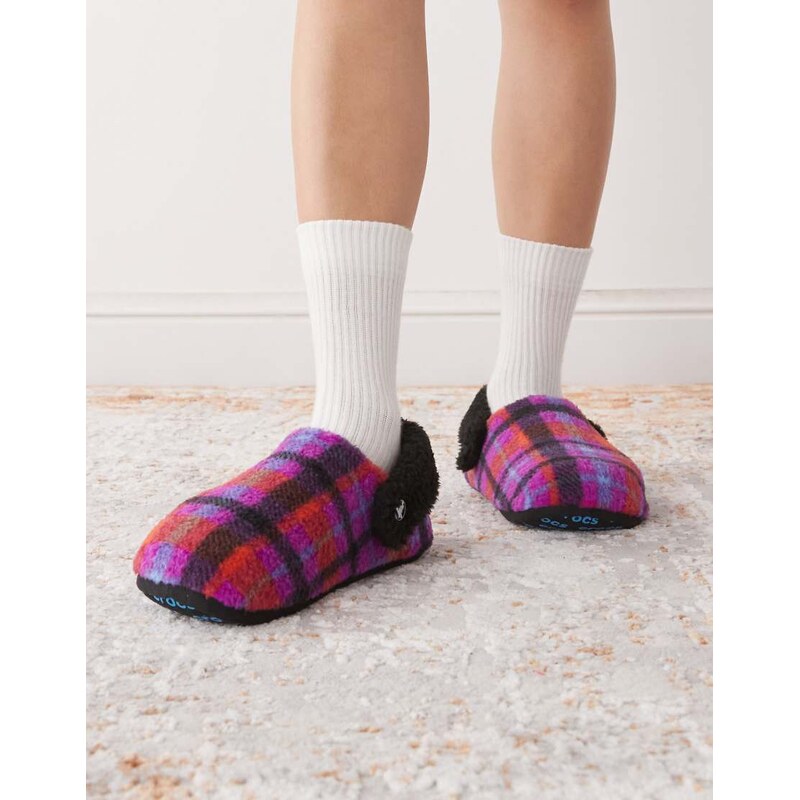 Crocs Cozzzy fleece slipper in purple check print 108969614