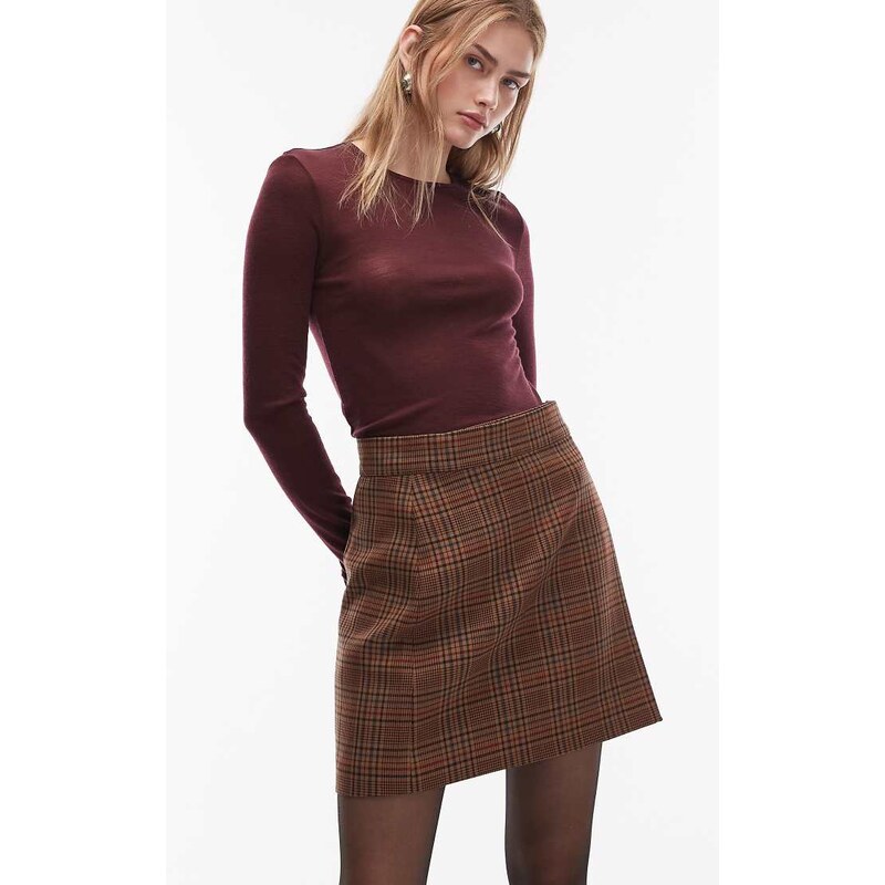 ARKET wool mini skirt in brown check