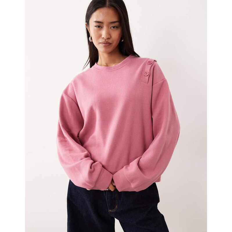 ASOS DESIGN Supersoft button shoulder detail sweatshirt - PINK 108969666