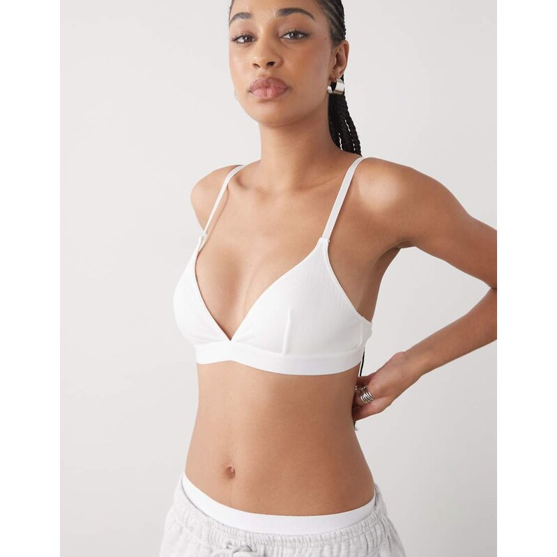 Monki ribbed triangle bralette in white