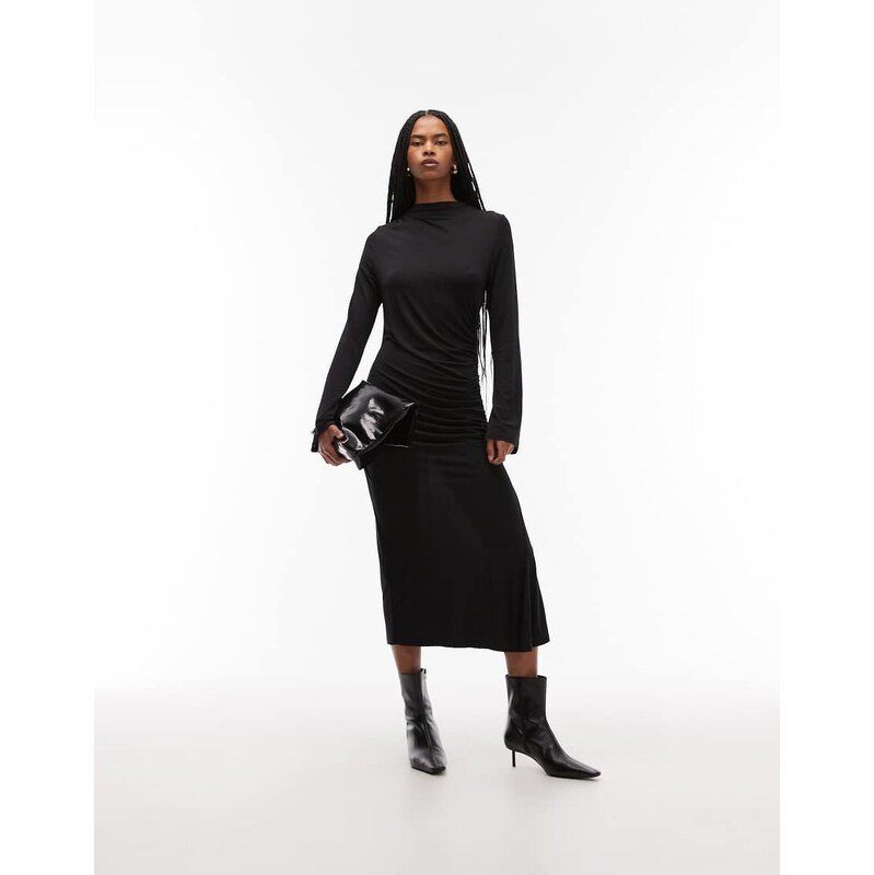 & Other Stories high neck long sleeve soft twisted midi dress in