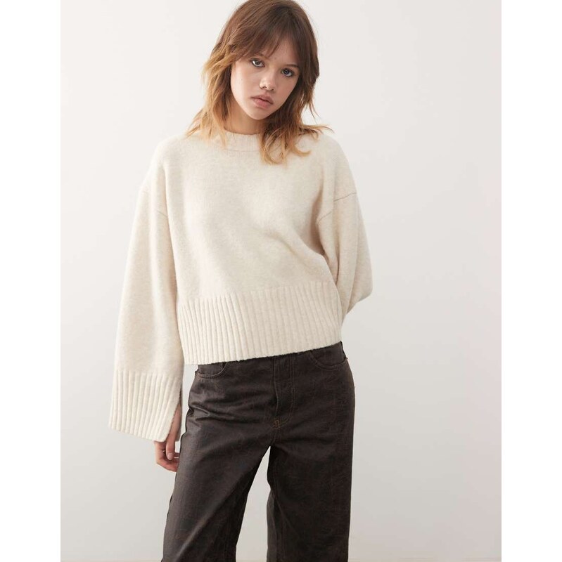 Monki crew neck knitted jumper with ribbed cuffs and hem detail
