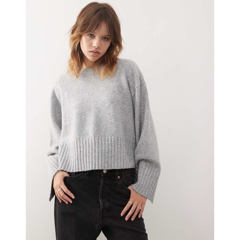 Monki oversized knit jumper in grey melange