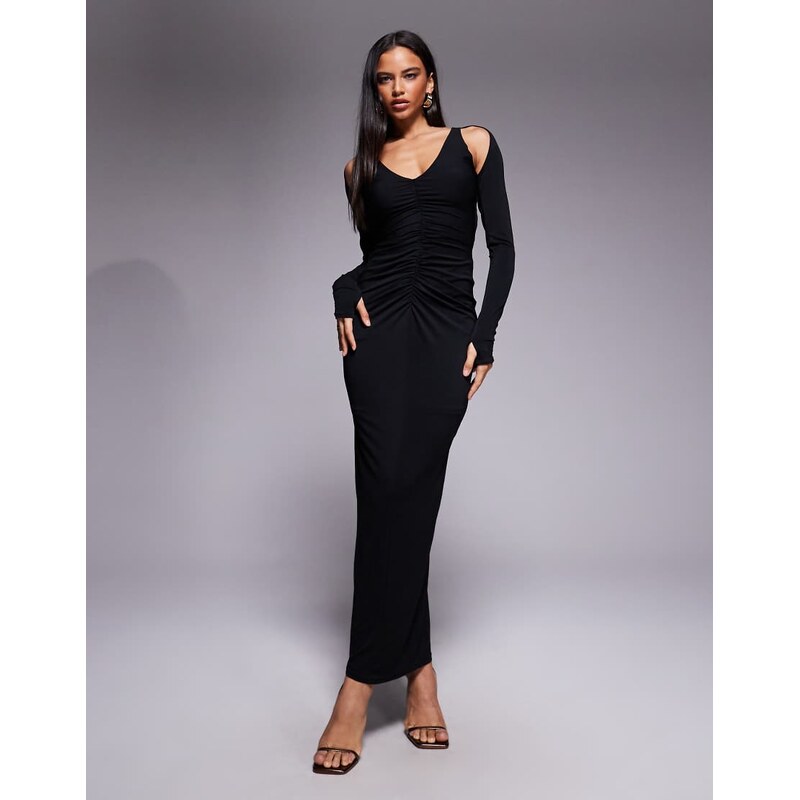 TFNC long sleeve shoulder cut out open back maxi dress in black 112882697