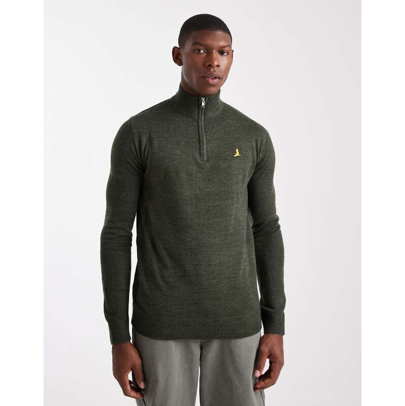 Brave Soul 1/4 zip knitted jumper in khaki-Green 108969740