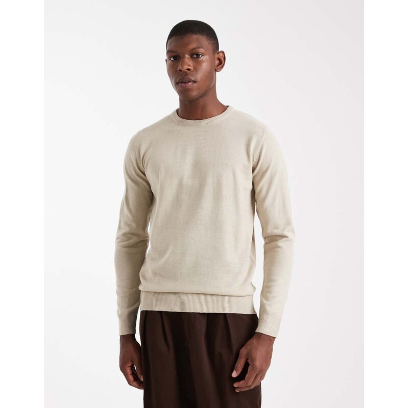 Brave Soul crew neck knitted jumper in sand-Neutral