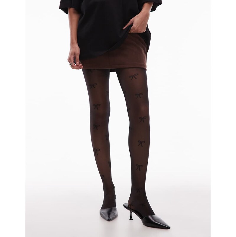 & Other Stories bow pattern sheer tights in black