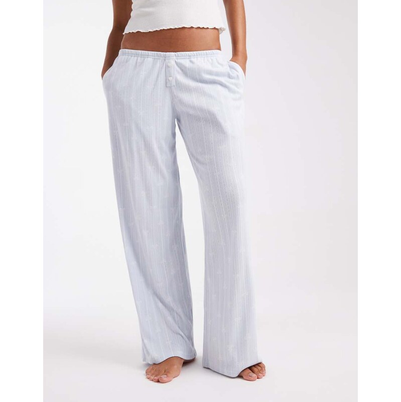Hollister low rise wide leg pointelle pyjama bottoms in grey bow
