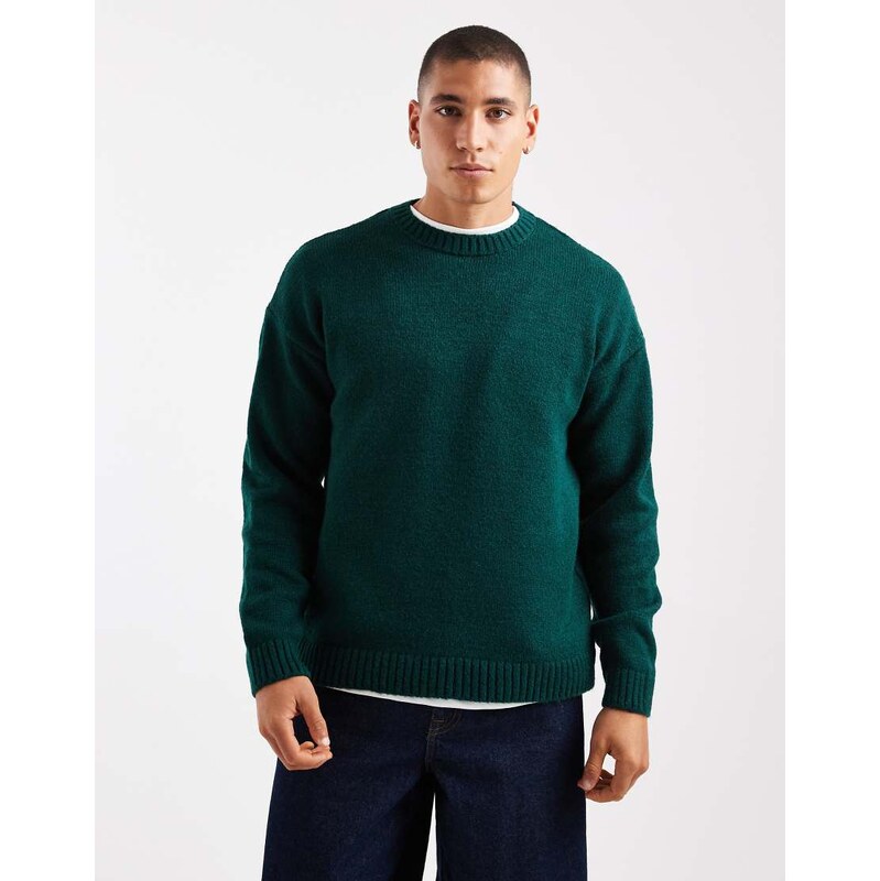 ASOS DESIGN relaxed knitted crew neck jumper in dark green