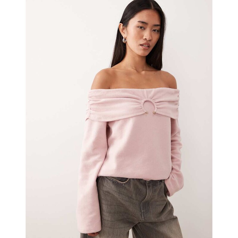 ASOS DESIGN Supersoft off shoulder hardware detail jumper in light 113263237