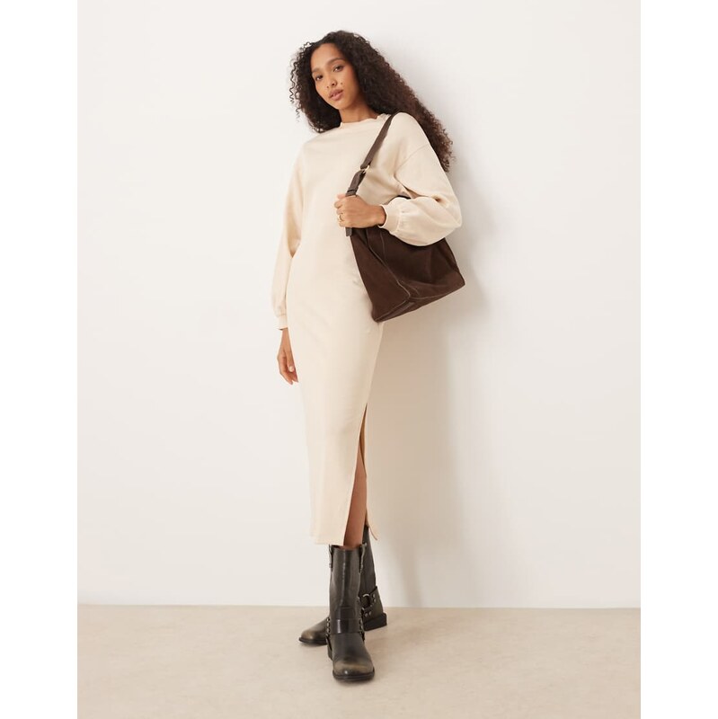 ASOS DESIGN cotton balloon sleeve midi sweat dress in cream