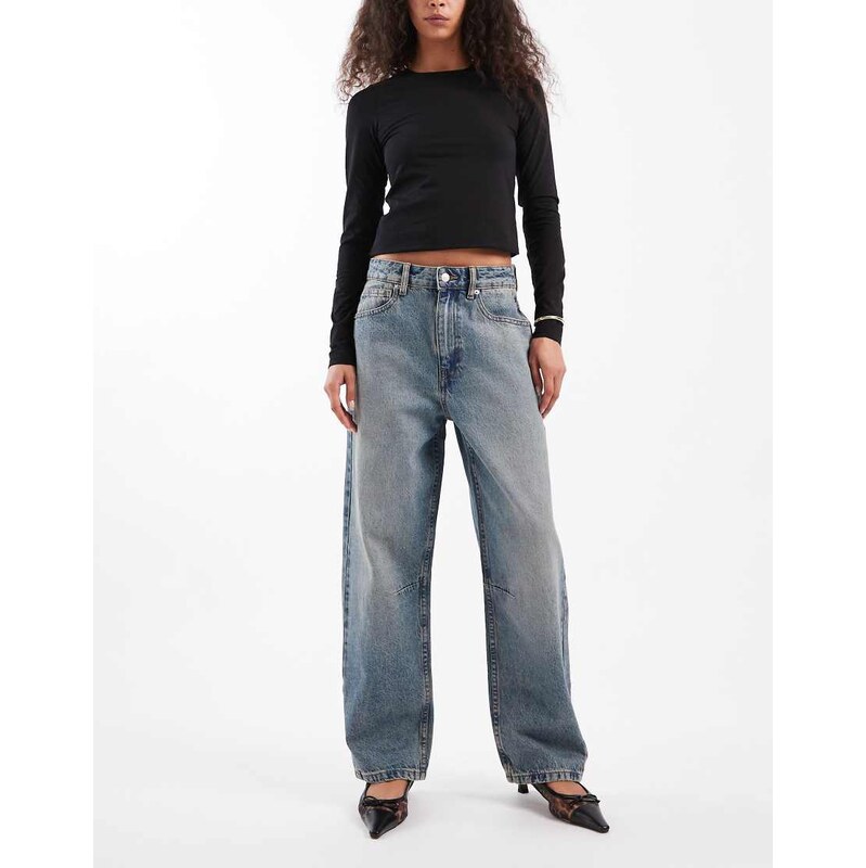 ASOS DESIGN ankle grazer barrel jeans with cinch waist in dark