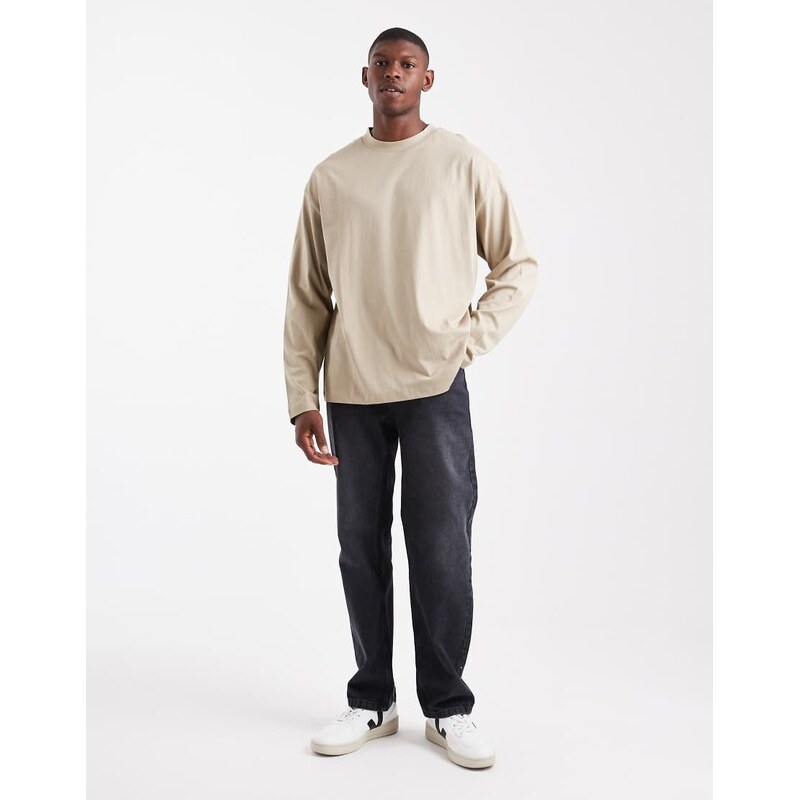 ASOS DESIGN Essentials oversized long sleeve t-shirt in stone-Neutral