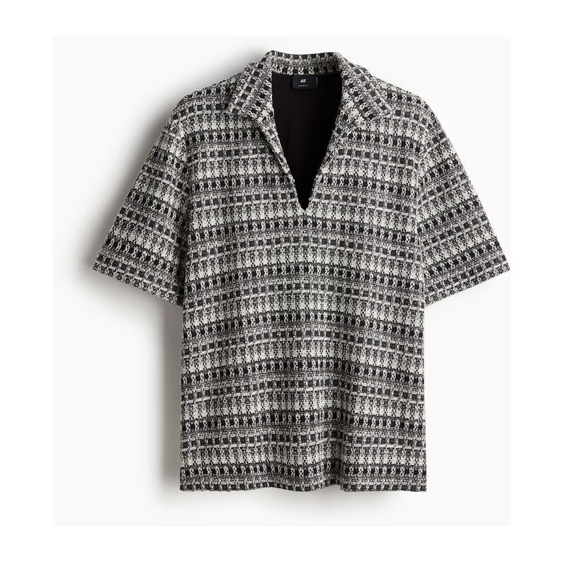 H&M - Tvídový tops límečkem Loose Fit - Černá/Vzor