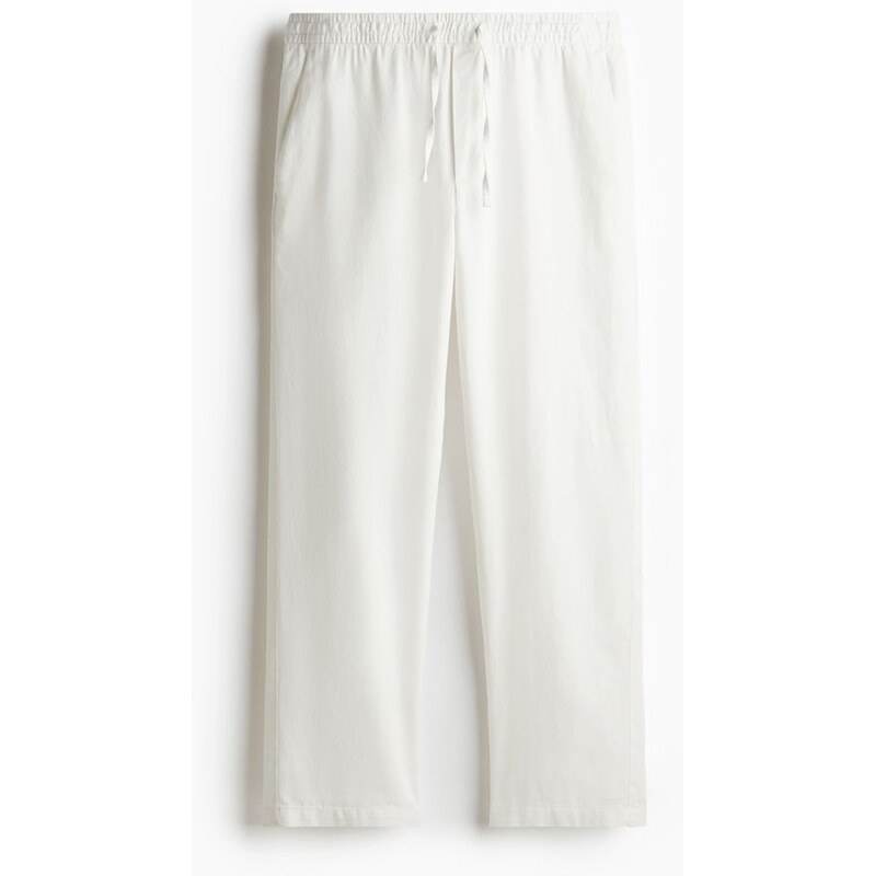 H&M - Lněné kalhoty Relaxed Fit - Krémová