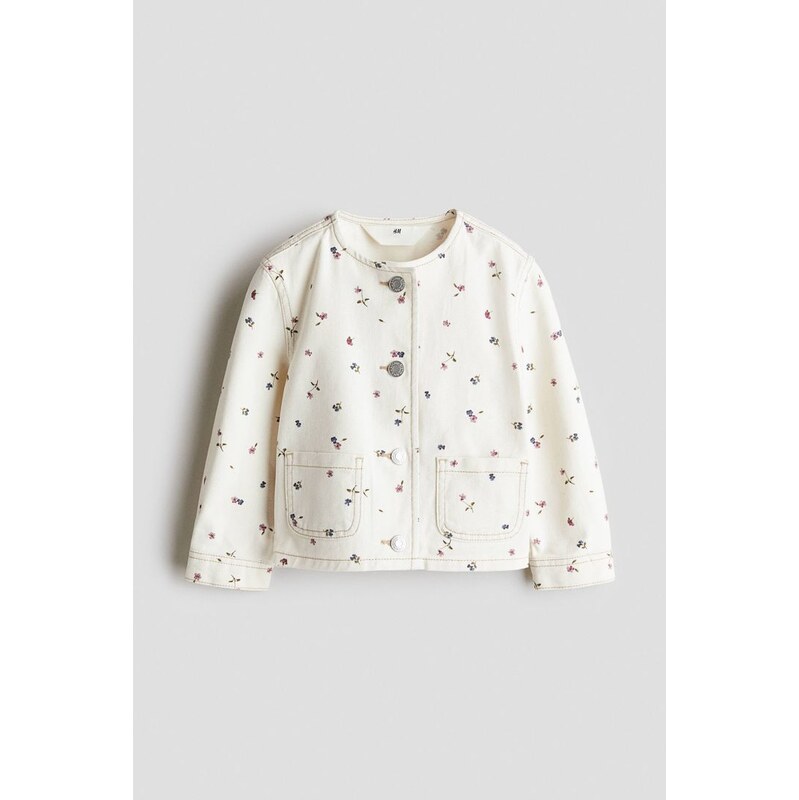 H&M - Bavlněná džínová bunda - Bílá/Květiny