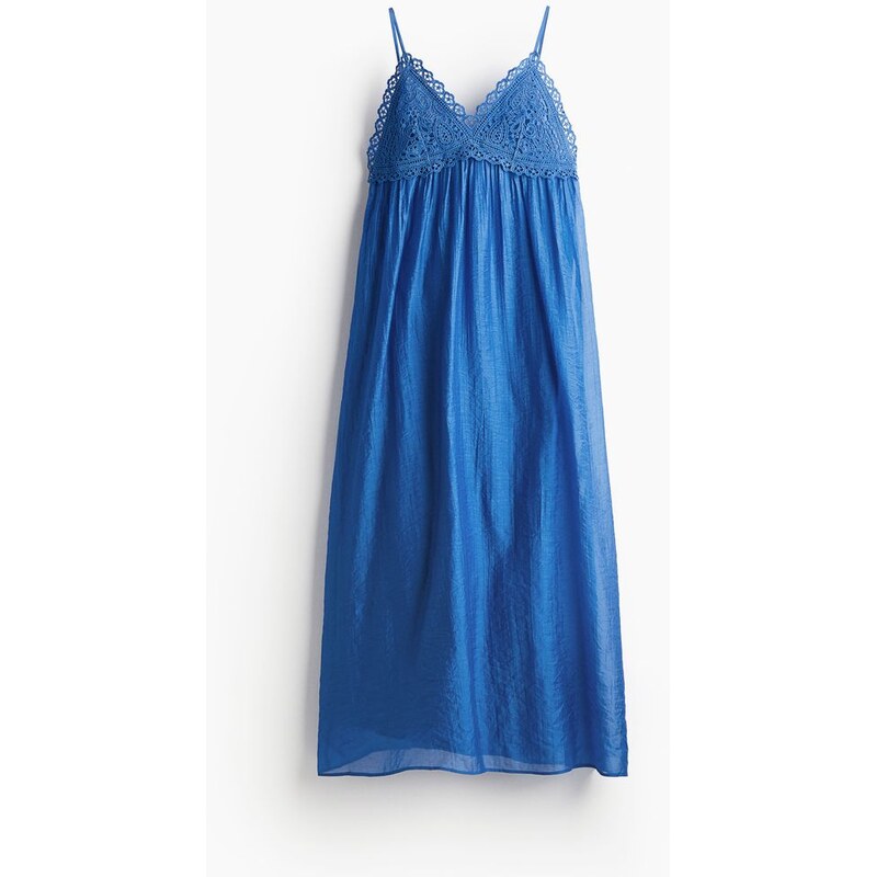 H&M - Vyšívané šaty na ramínka - Modrá
