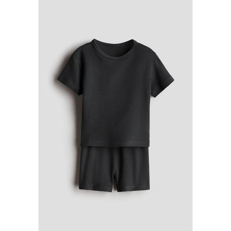 H&M - Dvoudílná souprava z bavlnys vaflovou texturou - Tmavě