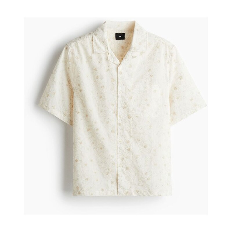 H&M - Košile resorts výšivkou Relaxed Fit - Bílá/Květiny