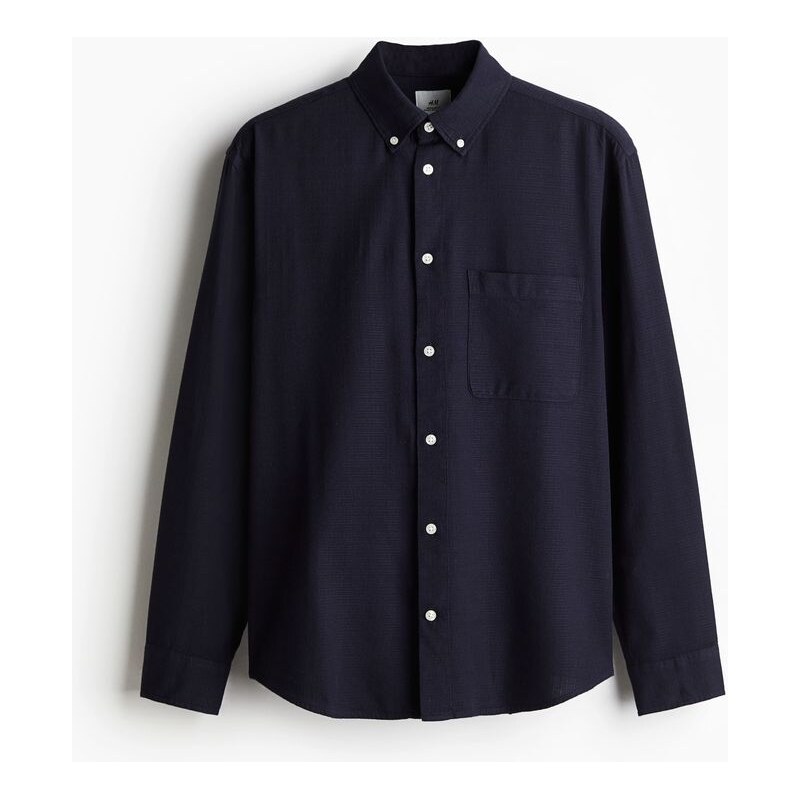 H&M - Košile Regular Fits texturou - Námořnická Modř