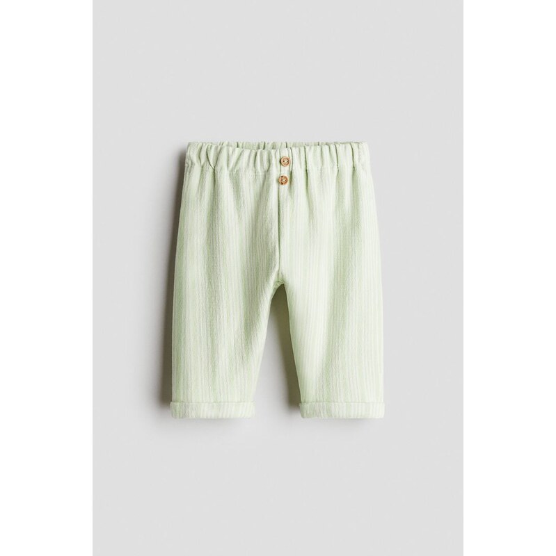 H&M - Kalhoty z froté - Světle Zelená/Bílé Proužky