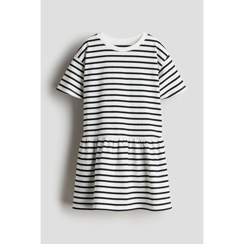 H&M - Bavlněné žerzejové šaty - Bílá/Proužky