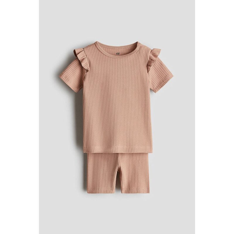 H&M - Dvoudílná souprava z žebrované bavlny - Béžová
