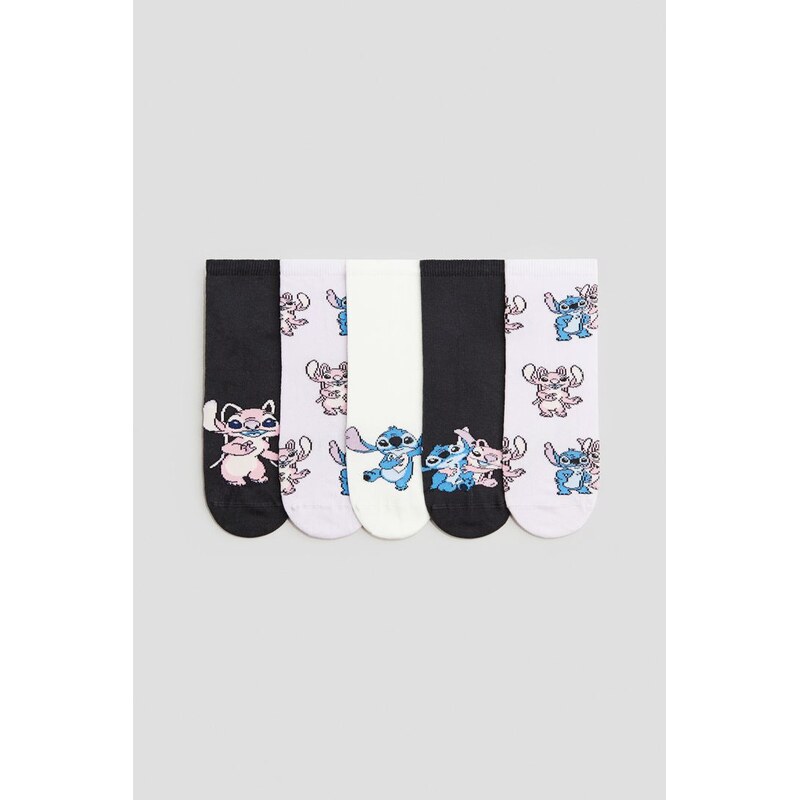 H&M - Ponožkys motivem 5 párů - Světle Fialová/Lilo & Stitch