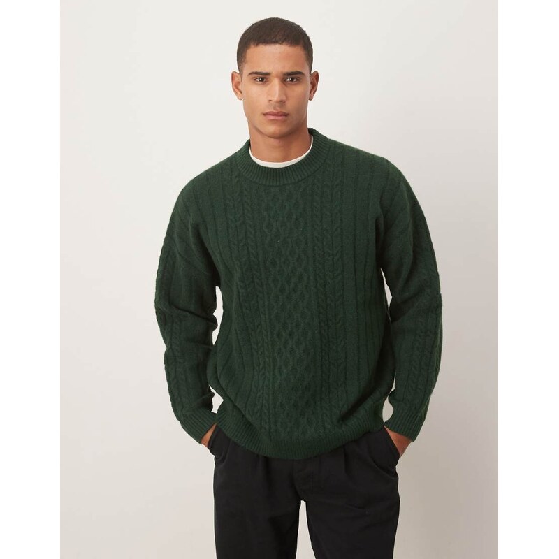 ASOS DESIGN oversized knitted cable crew neck jumper in dark