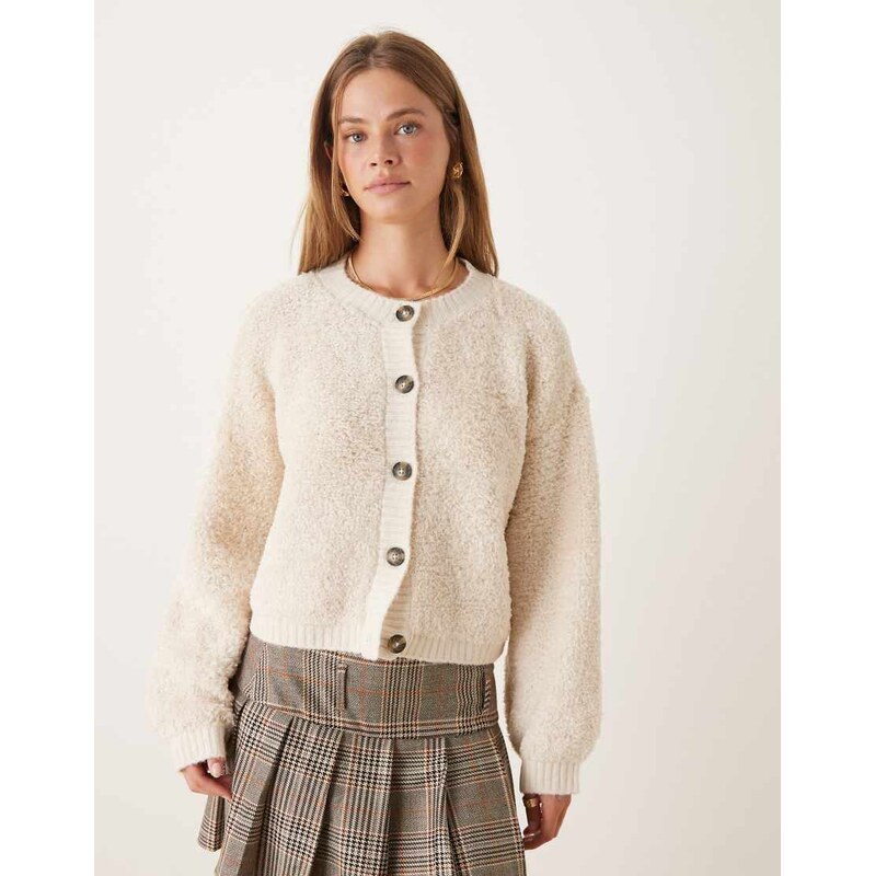 JDY teddy cardigan in white 110468579