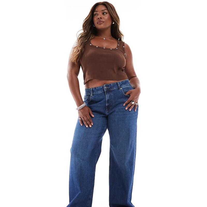 ONLY Curve Juicy wide leg jeans in dark blue 108972200