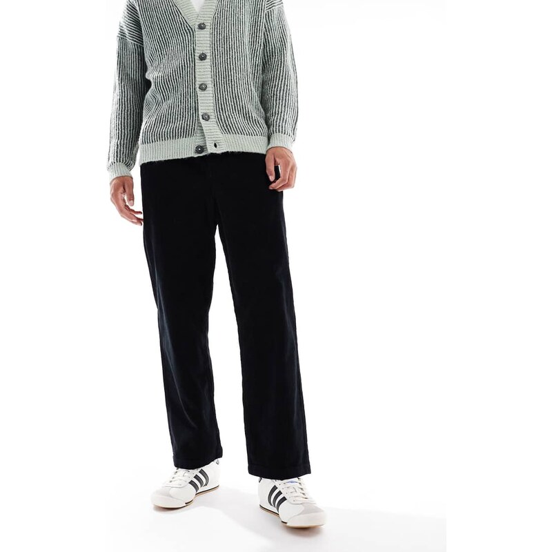 ASOS DESIGN oversized tapered pull on trousers in black corduroy