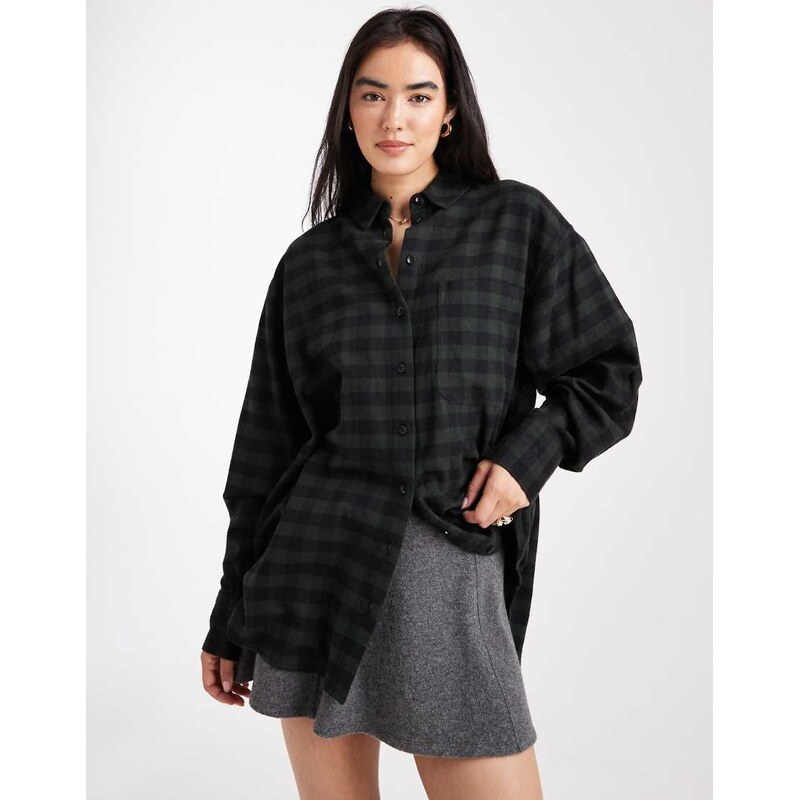 ASOS DESIGN brushed oversized shirt in green check 115513048