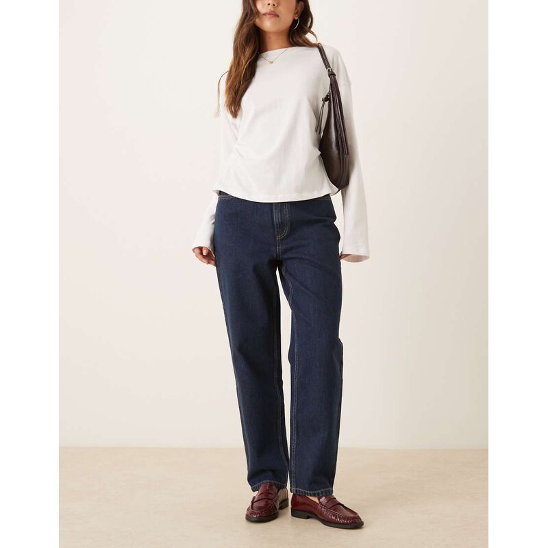 ASOS DESIGN high rise relaxed mom jeans in rinse-Navy