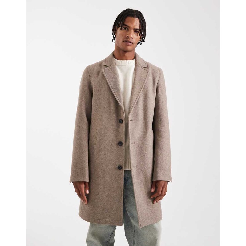 Jack & Jones wool blend overcoat in beige-Neutral