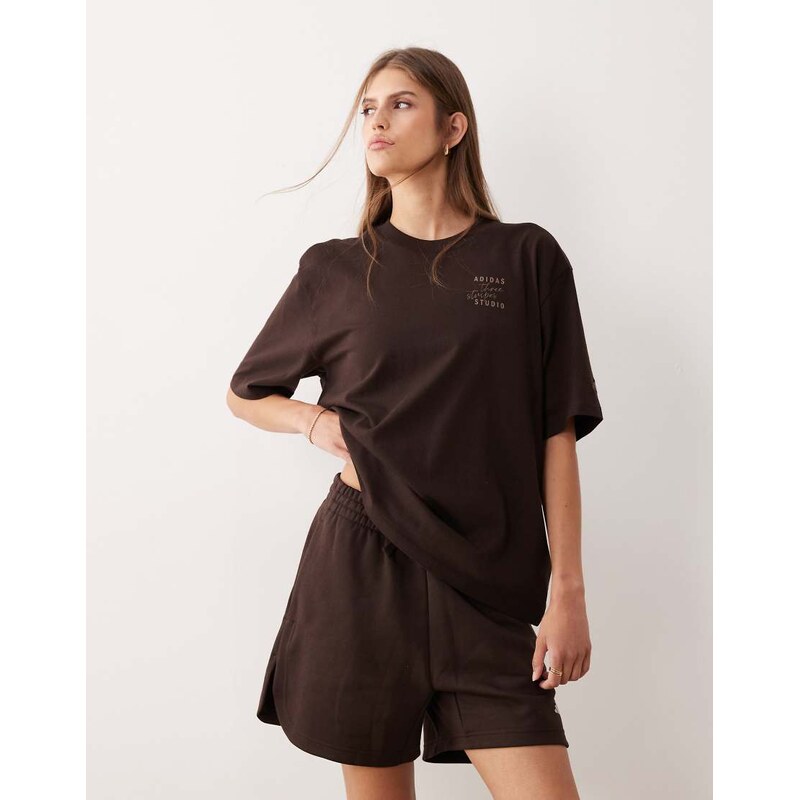 adidas Performance Three Stripes Studios t-shirt in brown 108972280