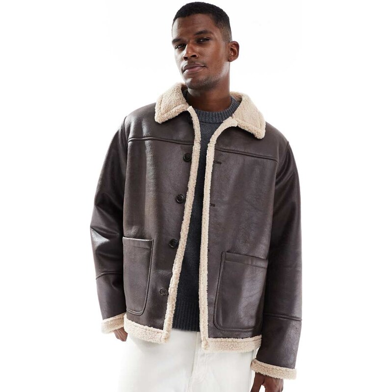 Jack & Jones faux shearling jacket in brown