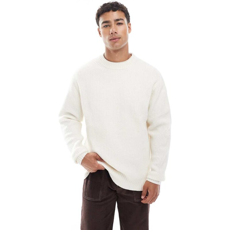 Jack & Jones oversize thick ribbed jumper in cream-White