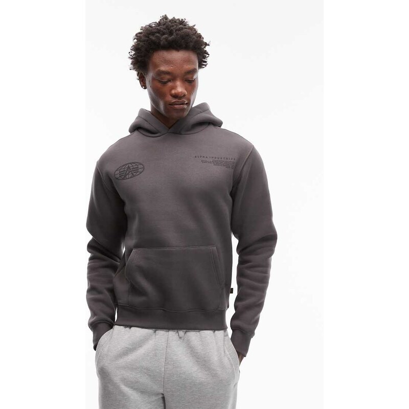 Alpha Industries world logo pack print hoodie in grey