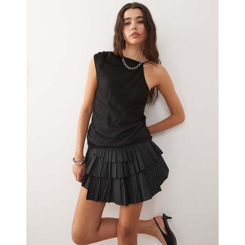 Weekday asymmetric satin top with open back in black 108972350