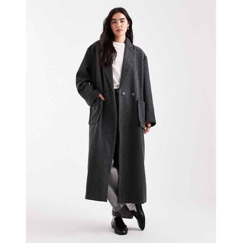 Daisy Street large herringbone cocoon coat with deep turn up cuffs in 108972377