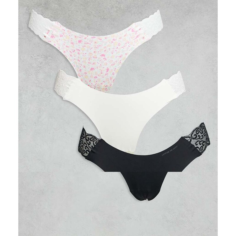 Cotton On 3 pack seamless thong brief in black white orchid-Multi 108972378