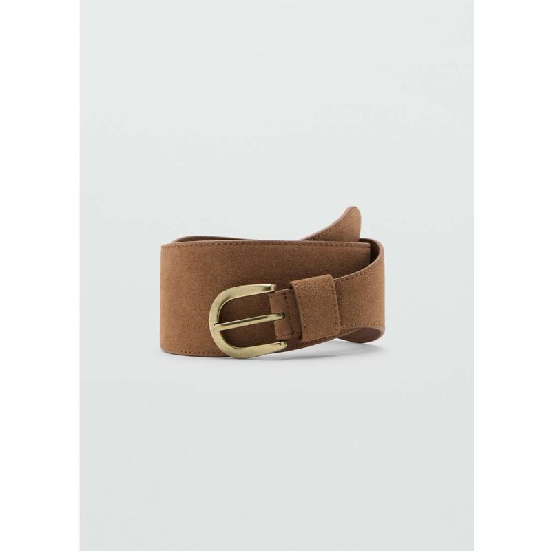 Mango wide suede belt in tan-Neutral