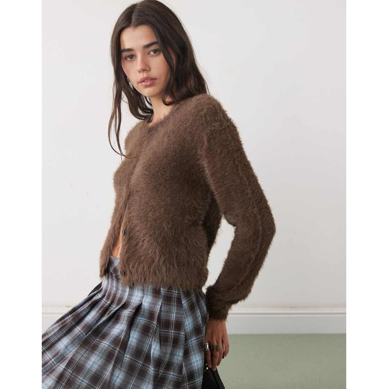 Noisy May fluffy cardigan in chocolate-Brown 108972447