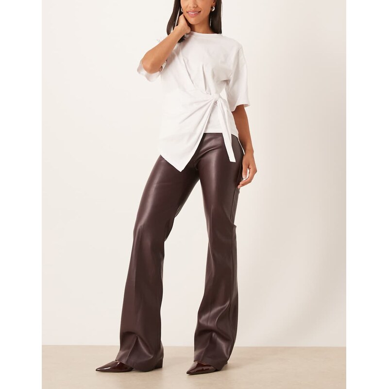 Mango faux leather flared trouser in dark red 108972450