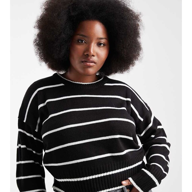 Brave Soul Plus Brave Soul Curve crew neck knitted jumper in black and 108972455