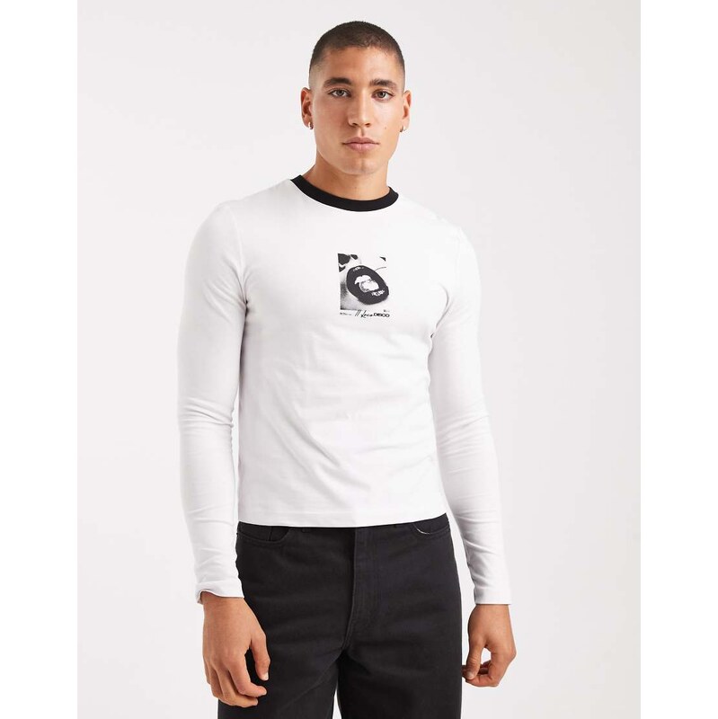 ASOS DESIGN muscle long sleeve t-shirt with graphic in white