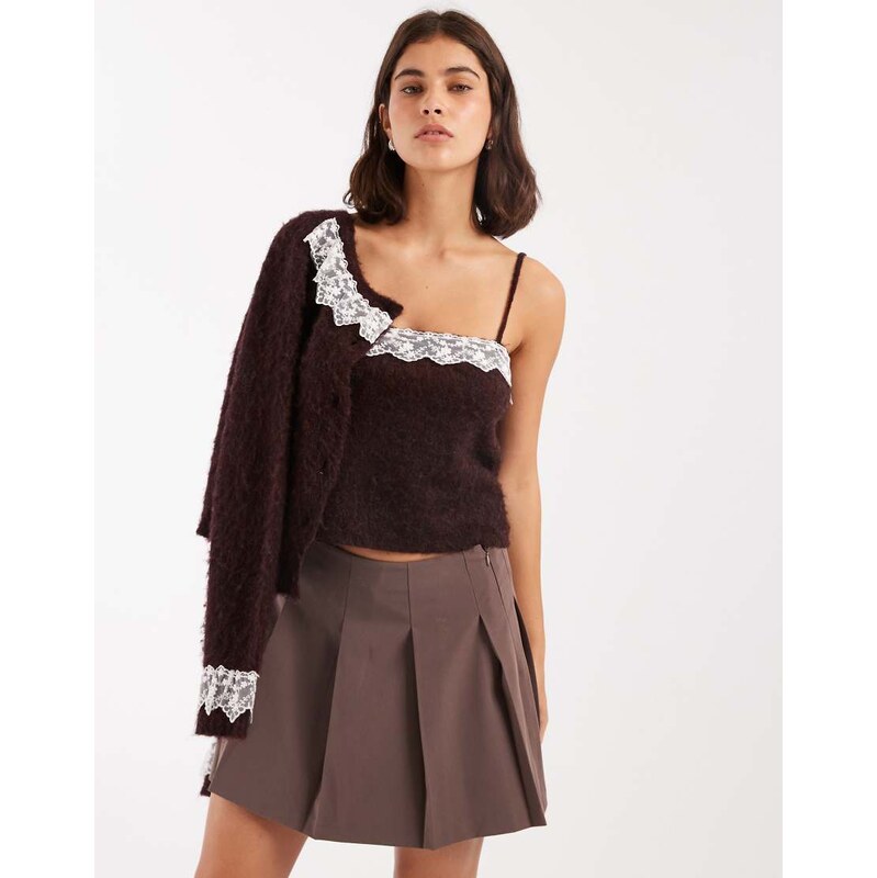 Miss Selfridge lace detail knit cami co-ord in plum-Purple 108972577