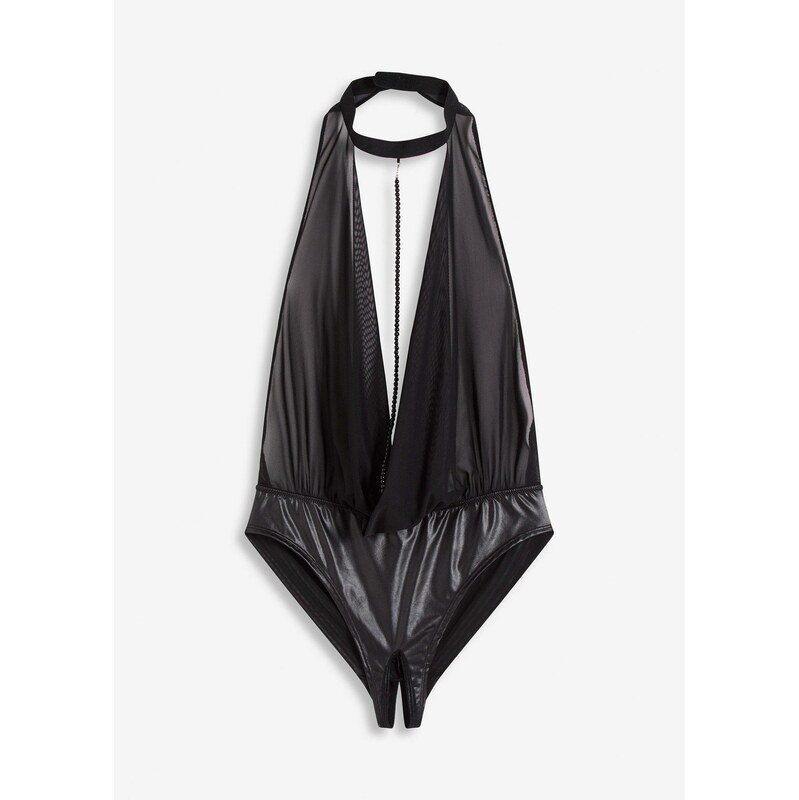 bonprix Body ouvert s mokrou úpravou černá Žena 108973480