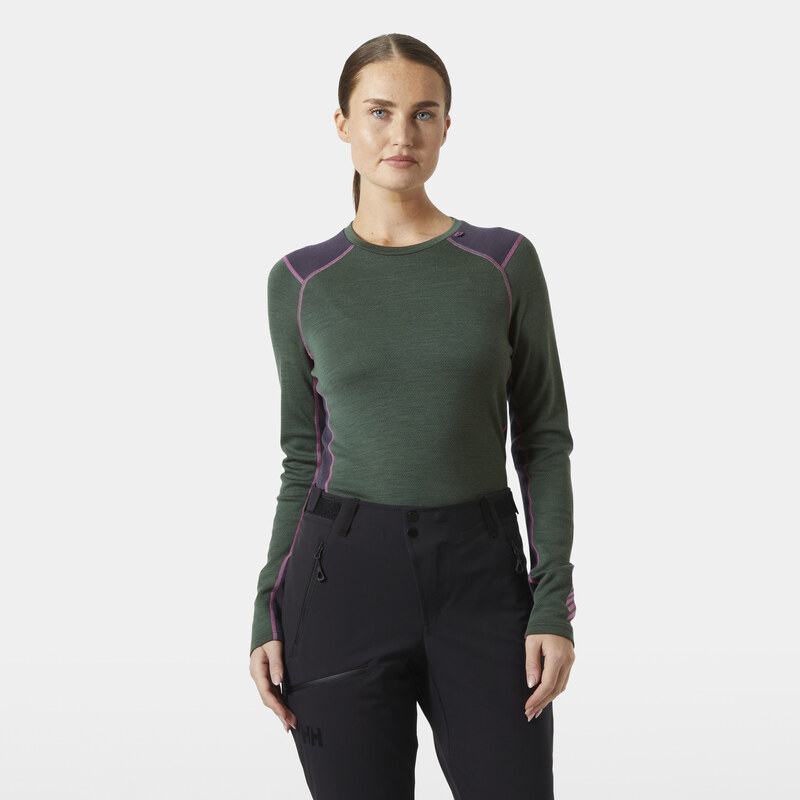 Dámské Termo tričko HELLY HANSEN W LIFA MERINO MIDWEIGHT CREW 49378_390 – Zelená
